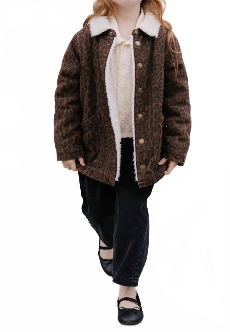 NEW RYLEE + CRU leopard long chore coat in brown